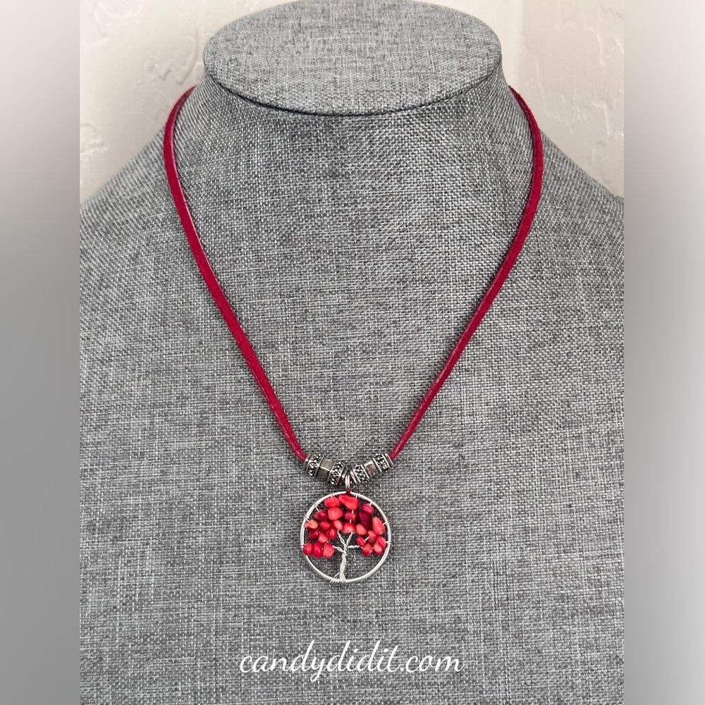 NWT Candy Did It! Handmade Red Coral Tree Of Life Pendant Necklace